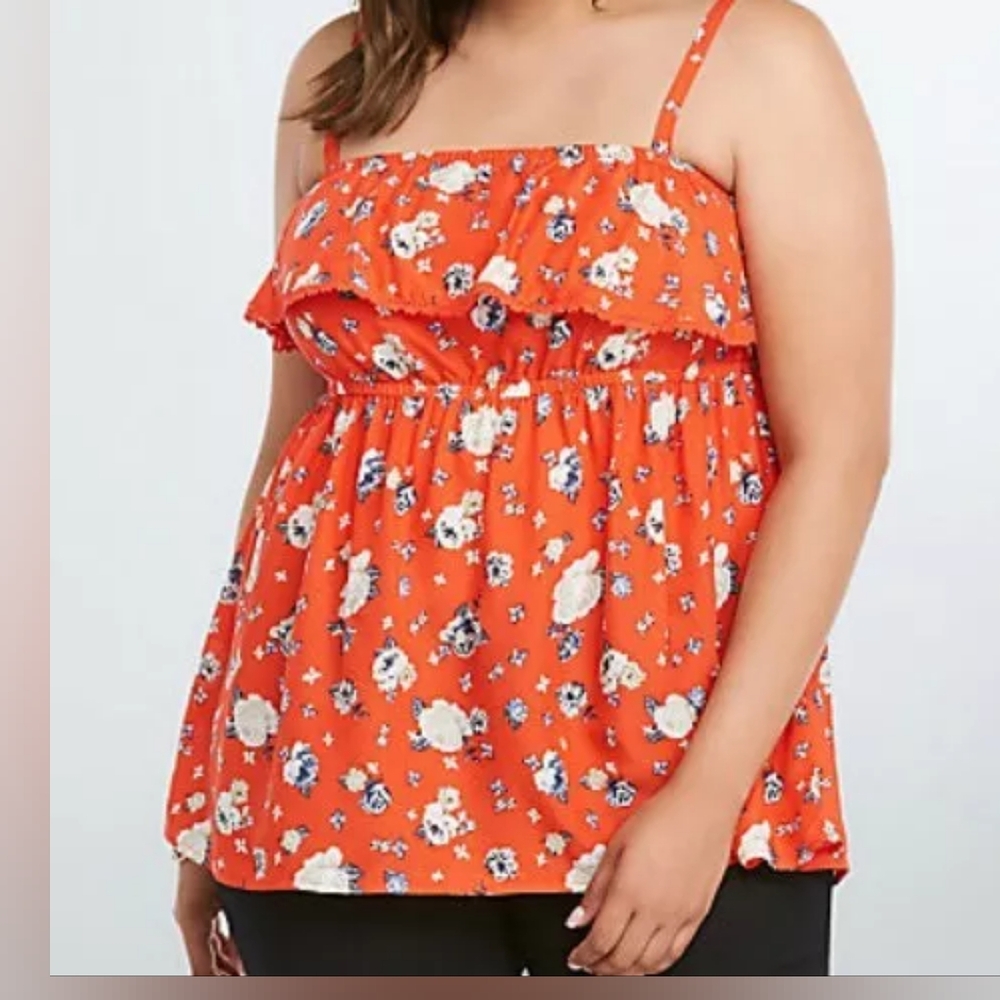 Torrid Floral Ruffle Babydoll Top Blouse Tank Red Size 2